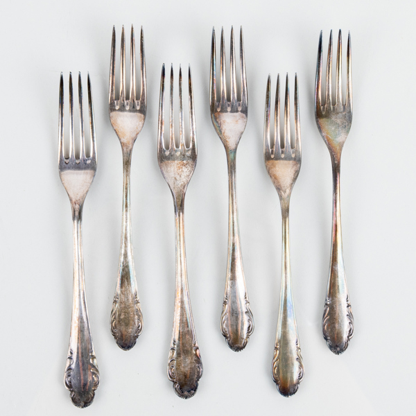 SMÖRGÅSGAFFLAR, 6 st, silver, "Haga", Skandia och JLK, 1900-tal