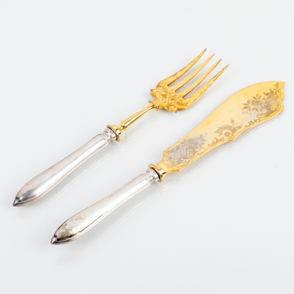 SKINKBESTICK, 2 del, "Svensk spetsig", silver och förgylld metall, 1900-tal
