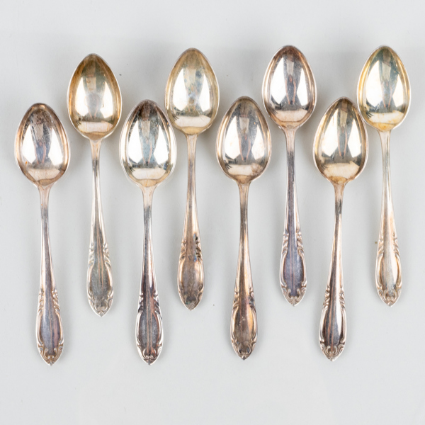 KAFFESKEDAR, 8 st, silver, CG Hallberg, Stockholm 1946