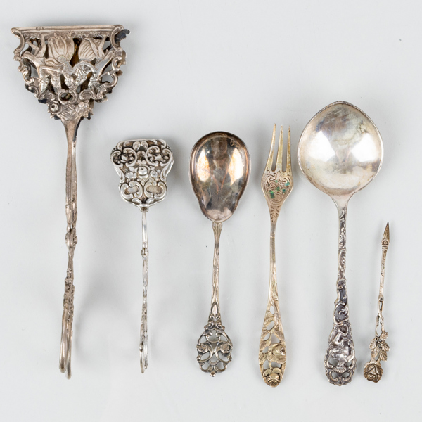 SERVERINGSBESTICK, 6 del, silver, 1800-/1900-tal