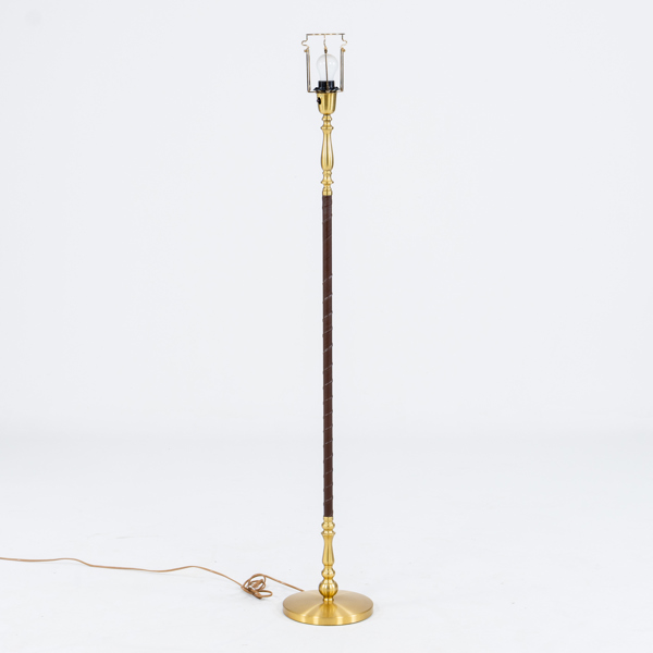 GOLVLAMPA, mässing och läder, 1900-talets anda hälft