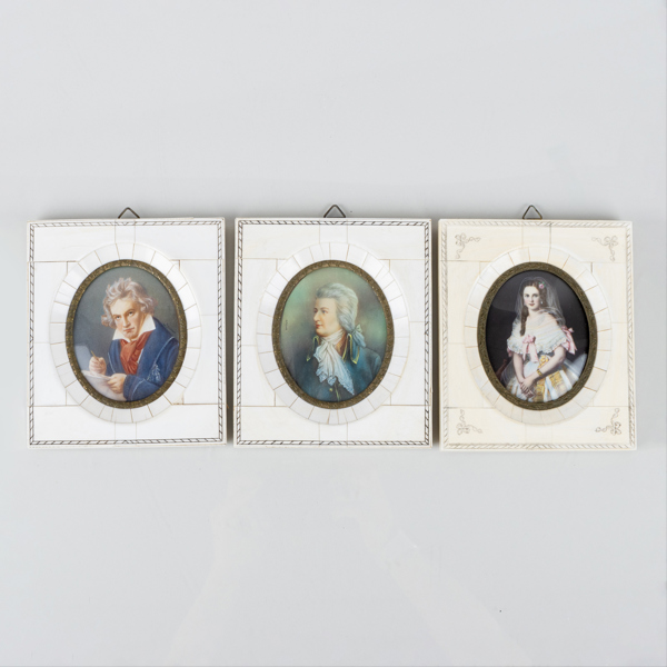 MINIATYRMÅLNINGAR, 3 st, oljemålningar, 1800-/1900-tal, bla signerade