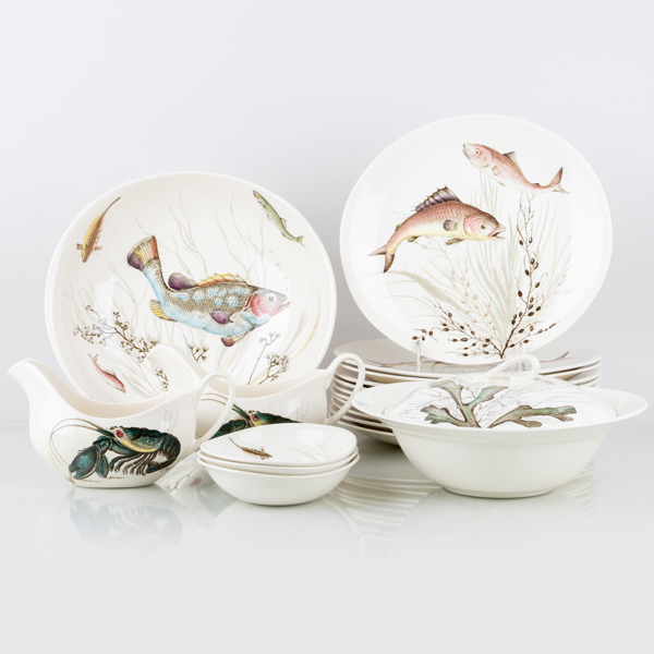 FISKSERVIS, 17 del, porslin, Johnson Bros, England, 1900-talets andra hälft