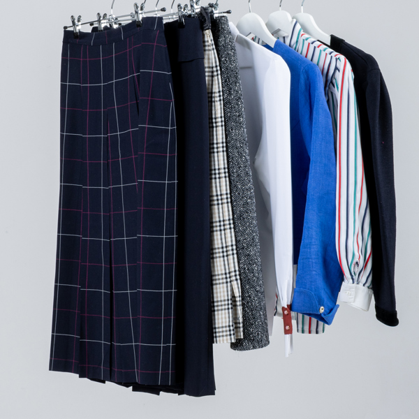 DAMKLÄDER, kjolar, blusar och kofta, bla Geiger och Basler, strlk ca 42/44