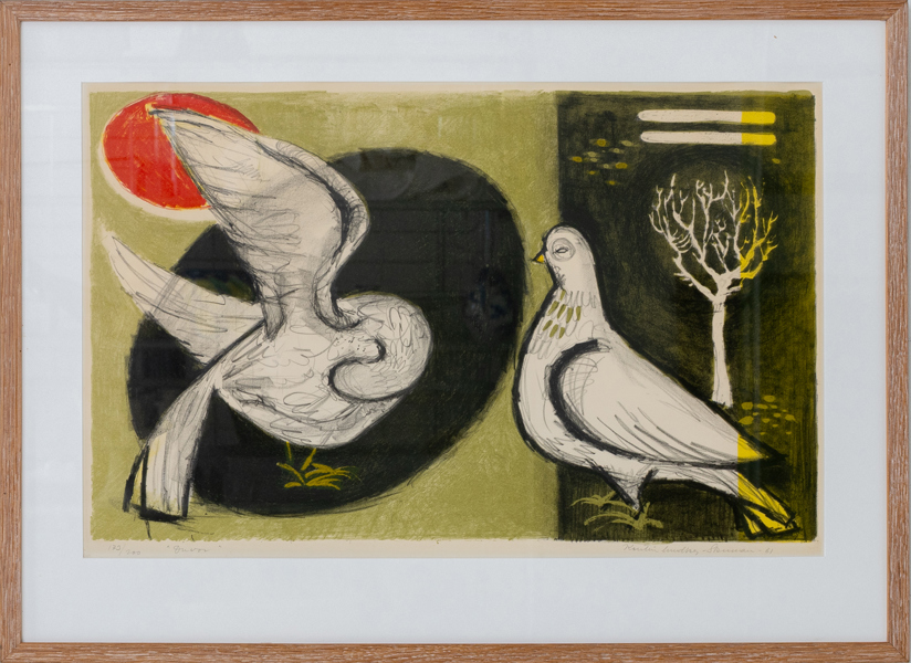 KERSTIN LUNDBERG-STENMAN, färglitografi, "Duvor", signerad, daterad -61 och numrerad 173/200