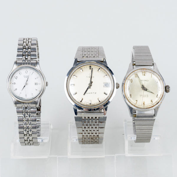 ARMBANDSUR, 3 st, stål, Seiko och Timex, 1900-talets andra hälft