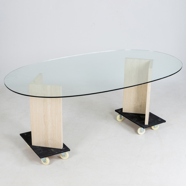 MATBORD, travertin och glas, 1900-/2000-tal