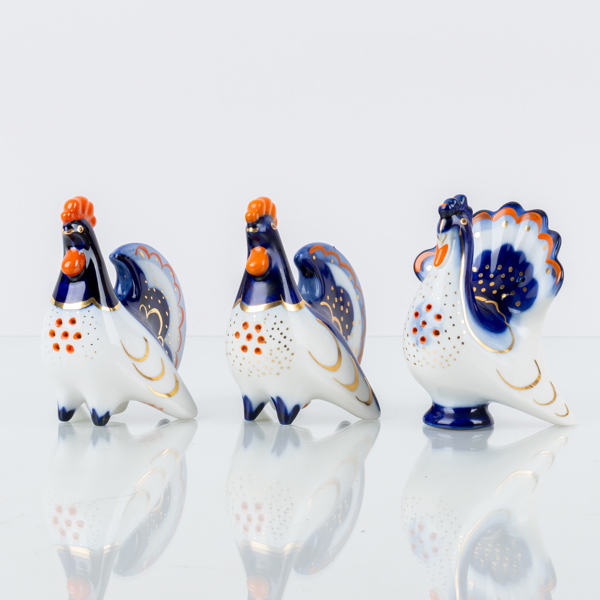 SALT- OCH PEPPARSTRÖARE, 3 st, porslin, Lomonosov, Ryssland, 1900-talets andra hälft