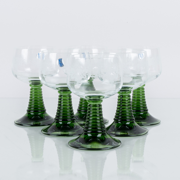 VITVINSREMMARE, 6 st, glas, Zwiesel, Tyskland, 1900-talets andra hälft