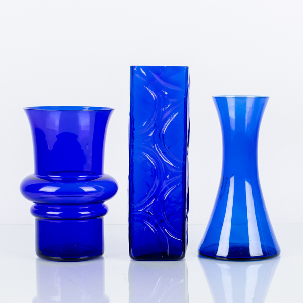 VASER, 3 st, glas, bla Gunnar Ander, Lindshammar, 1900-talets andra hälft