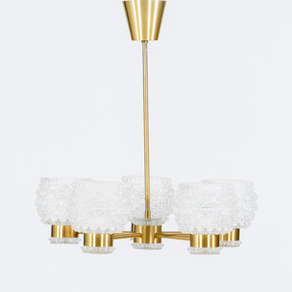 TAKLAMPA, mässing och glas, 1900-talets andra hälft