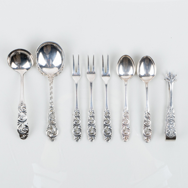 SERFVERINGSBESTICK, 8 st snarlika, silver, Norge, 1900-tal