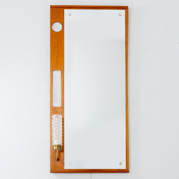 SPEGEL, teak, med belysning, Eriksmålaglas, 1900-talets mitt