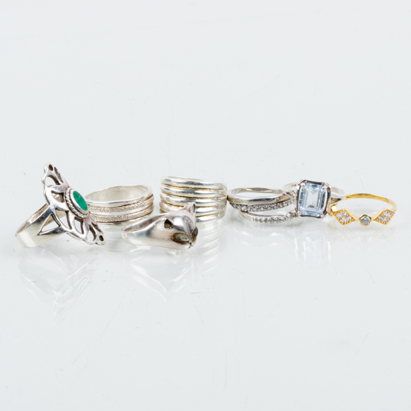 RINGAR, 8 st, silver och förgyllt silver, 1900-/2000-tal