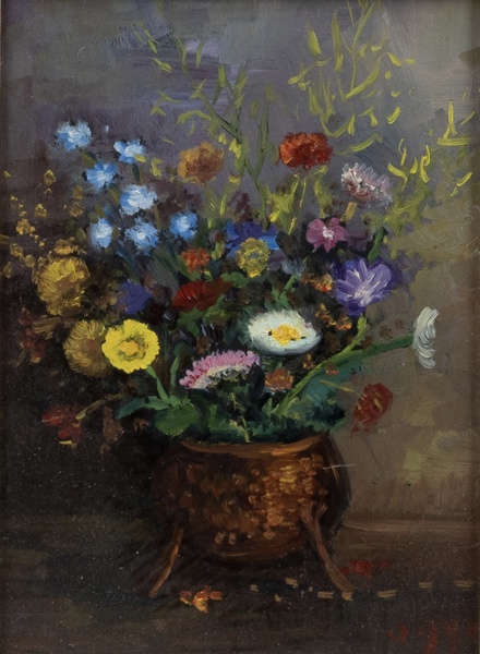 OIDENTIFIERAD KONSTNÄR, olja på pannå, otydligt signerad