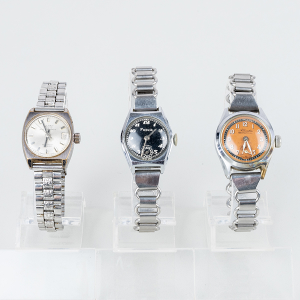 ARMBANDSUR, 3 st, stål, Camy Superautomatic, Atlantic och Phenix, 1900-talets mitt