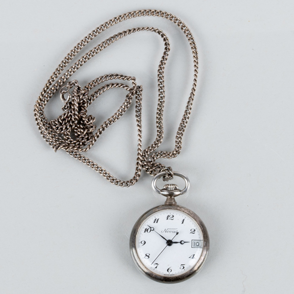 FICKUR, sk mormorsur, med kedja, silver, Novus, 1900-tal