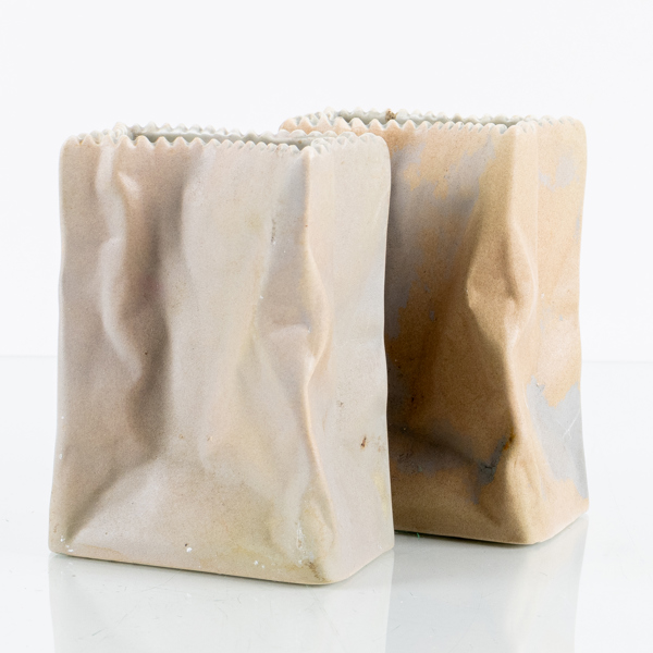  TAPIO WIRKKALA, 2 st vaser, porslin, "Paperbag", Rosenthal