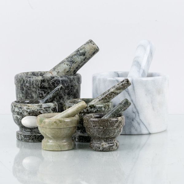 MORTLAR MED STÖTAR, 6 st, marmor, bla Georg Malmkvist Kolmården, 1900-tal