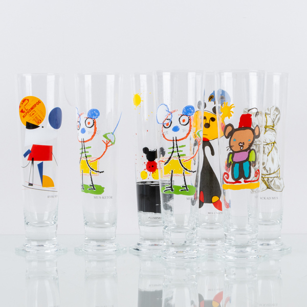 ÖLGLAS, 7 st, motiv efter Lasse Åberg, 1900-/2000-tal