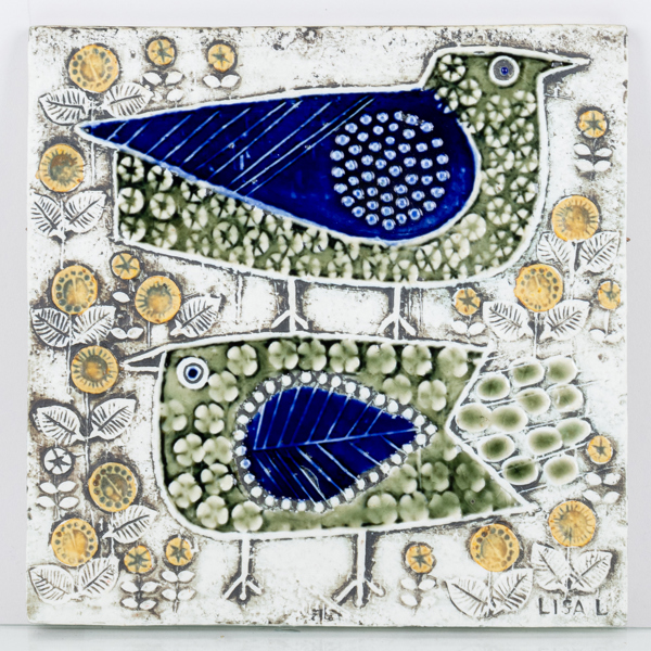 LISA LARSON, väggrelief, stengods, "Fåglar", ur serien "Unik", stämpelmärkt Lisa L