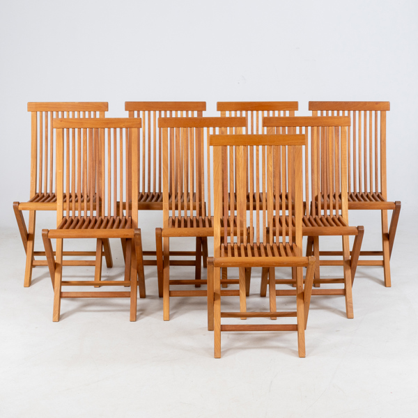 GUNILLA NORIN, 8 st, fällstolar, teak, "Viken", för Skargaarden