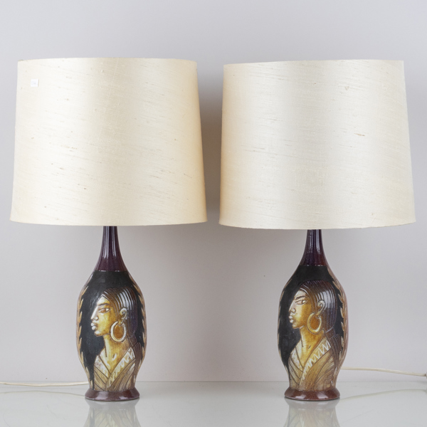 BONNIE REHNQVIST, bordslampor, 1 par, keramik, Törngrens, Falkenberg,  monogramsignerade, 1900-talets mitt