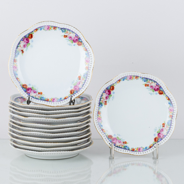 ASSIETTER, 13 st, porslin, Schumann Arzberg, Bavaria, 1900-talets mitt