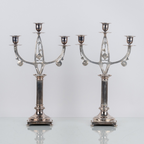 LJUSSTAKAR/KANDELABRAR, 1 par, nysilver, bla CG Hallberg, 1900-tal
