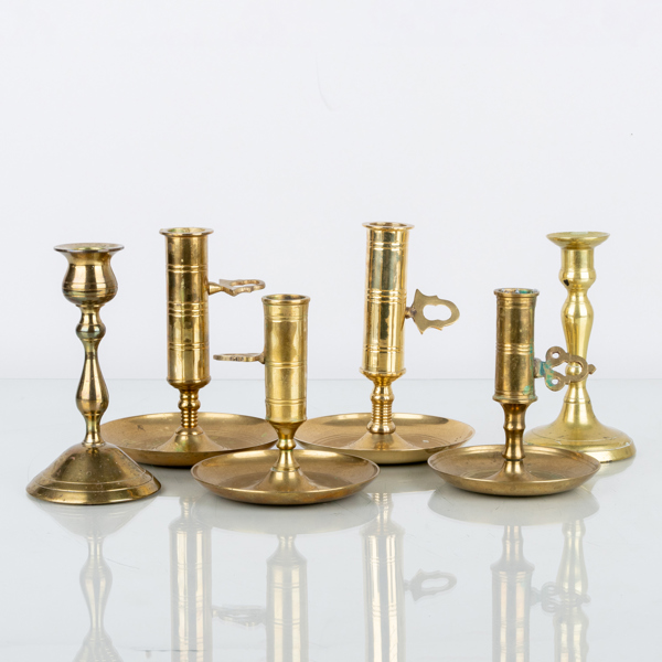 SAMLING LJUSSTAKAR, 6 st, mässing, 1900-tal