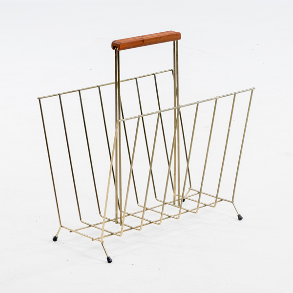 TIDNINGSKORG, metall och teak, 1900-talets mitt