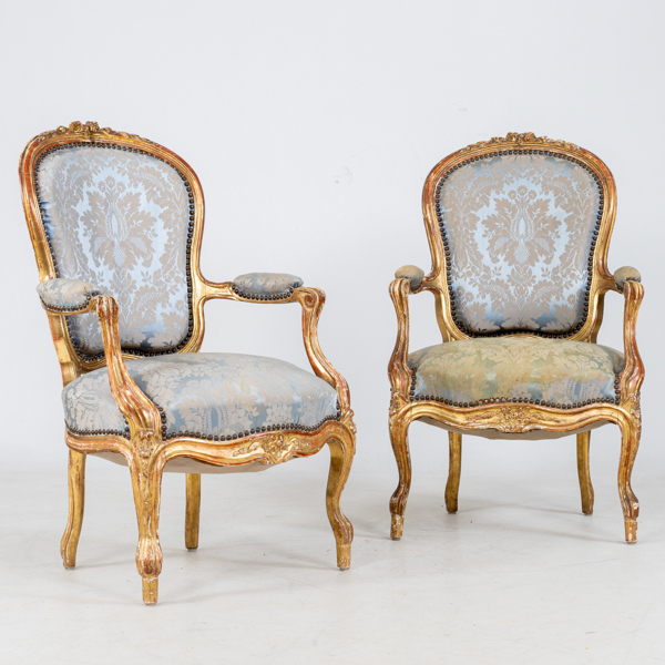 KARMSTOLAR, 1 par, rokokostil, 1800-tal