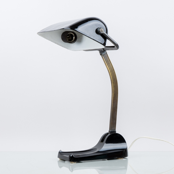 BORDSLAMPA, mässing och svartlackerad metall, Horax, 1920-/30-tal