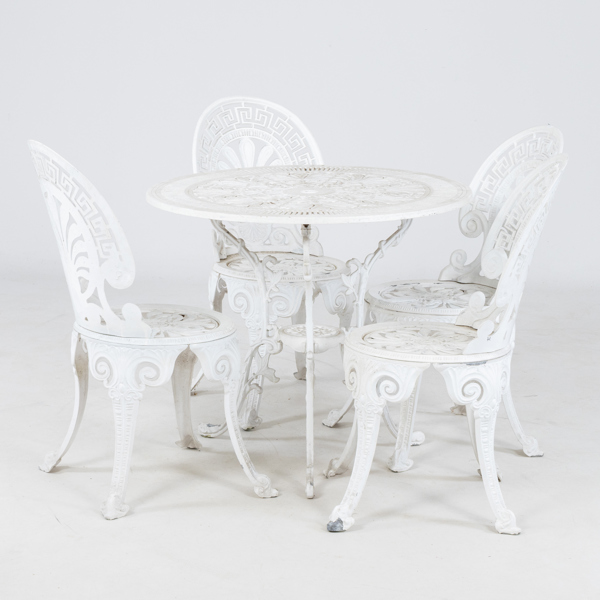 TRÄDGÅRDSMÖBEL, 5 del, vitmålad aluminium, 1900-talets andra hälft