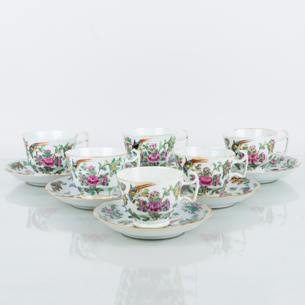 KOPPAR MED FAT, 6 st, porslin, Kina, 1800-tal