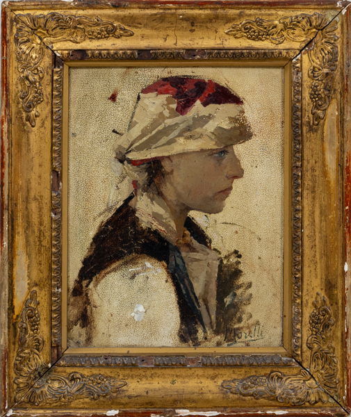 OIDENTIFIERAD KONSTNÄR, olja på pannå, 1800-/1900-tal, signerad Morelli