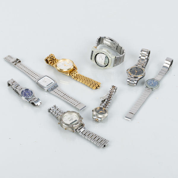 SAMLING ARMBANDSUR, 8 st, stål, bla Casio, Tajms, Citizen, 1900-tal