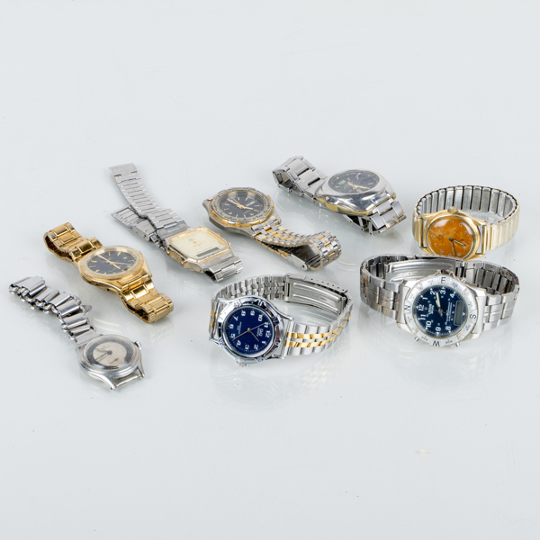 SAMLING ARMBANDSUR, 8 st, stål, bla Casio, Svalan, Lorus, 1900-tal