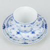 ROYAL COPENHAGEN, 6 st chokladkoppar med fat och assietter, porslin, "Musselmalet", nr 703 samt 573
