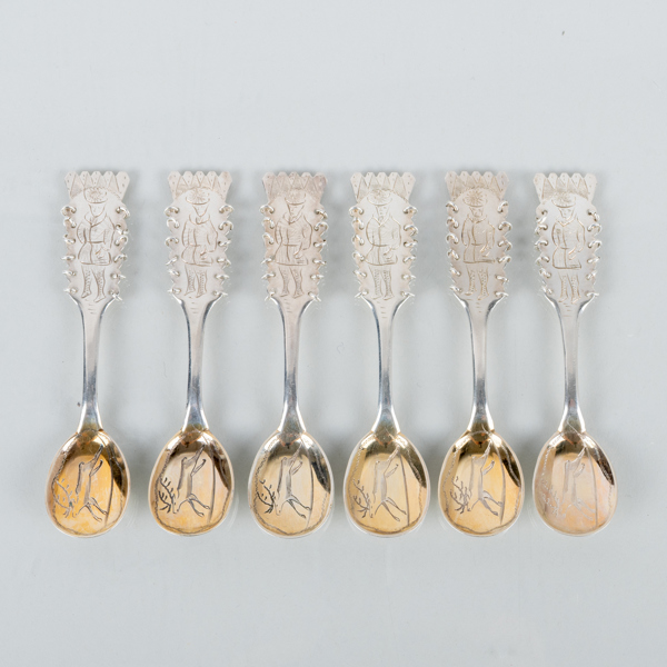 KAFFESKEDAR, 6 st, silver, svenska stämplar 1955