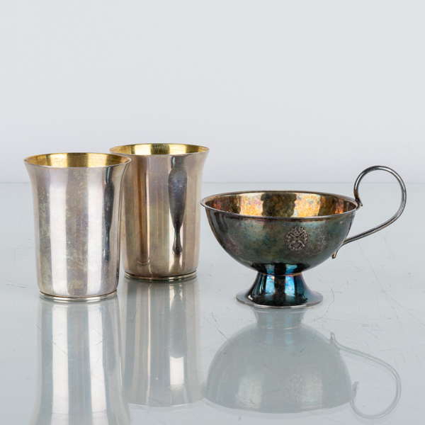 PUNCHMUGG SAMT SUPKOPPAR, 1 par, silver, bla BEFA, 1900-tal