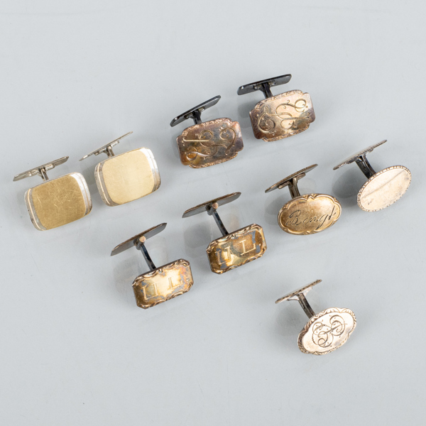 MANSCHETTKNAPPAR, 9 st, silver, 1900-tal