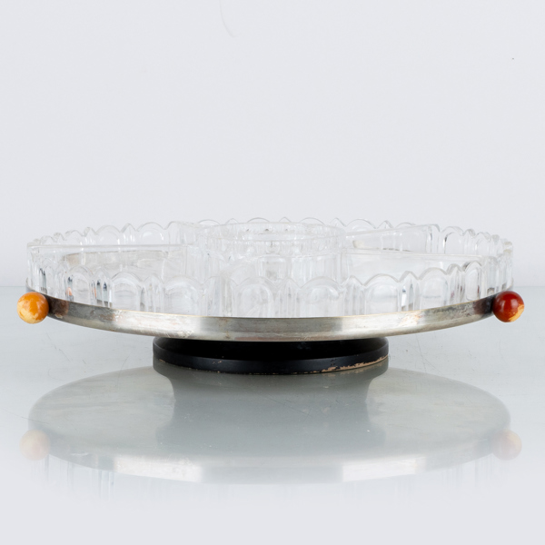 BRICKA MED CABARETSET, 6 del, glas och metall, 1900-talets mit