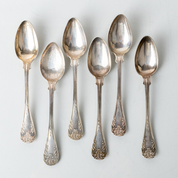 TESKEDAR, 6 st, silver, "Gammal Fransk", svenska stämplar CJ 1875