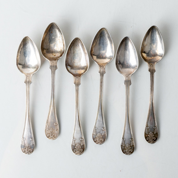 TESKEDAR, 6 st, silver, snarlik "Gammal Fransk" modell, FH, 1856