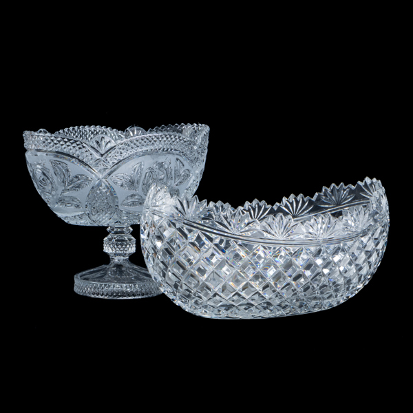 BÅTSKÅL SAMT SKÅL PÅ FOT, glas, 1900-tal