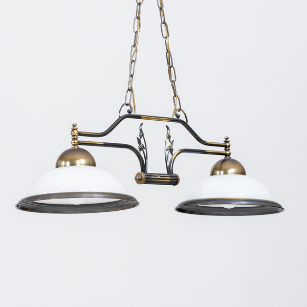 TAKLAMPA / BILJARDLAMPA, mässing & glas, 1900-/2000-tal