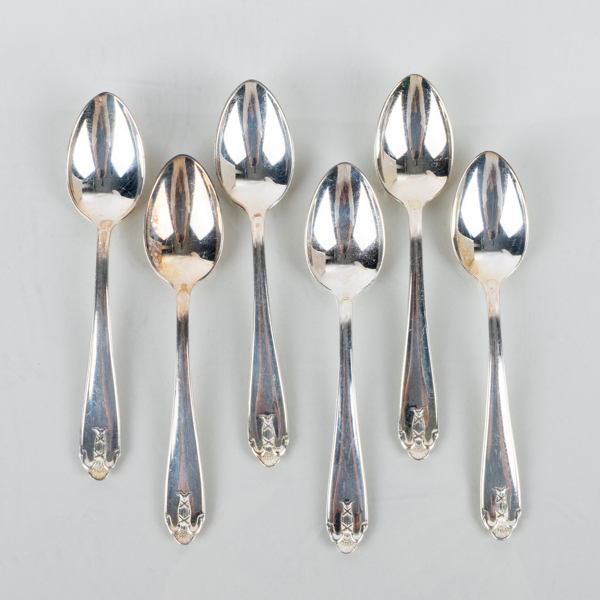 KAFFESKEDAR, 6 st, silver, modell "Vasa", bla GAB 1977