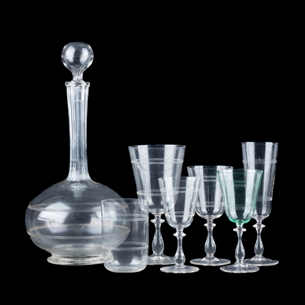SERVISGLAS, 51 del, sannolikt tidigt 1900-tal, slipad dekor