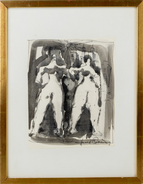 OIDENTIFIERAD KONSTNÄR, tusch, otydligt signerad Harald, 1900-tal